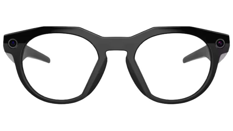 Oakley round black full-rim optical frame with photochromic lenses, front view. 